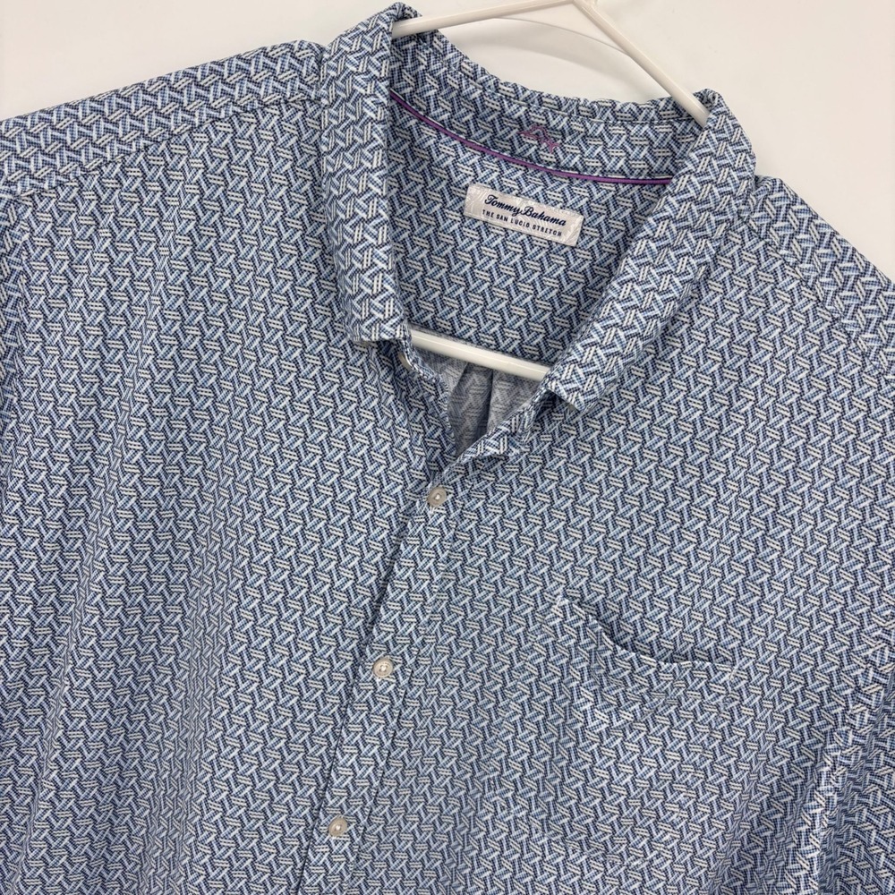 Tommy Bahama Shirt Mens 4XLB Blue The San Lucio Stretch Geometric Button Down EX